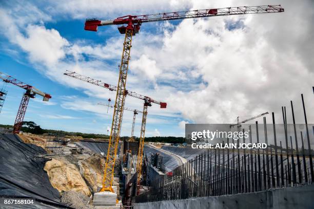 The Ariane 6 building site is pictured on October 27, 2017 at the Kourou space center in French Guiana. The Ariane 6 is a launch vehicle under...