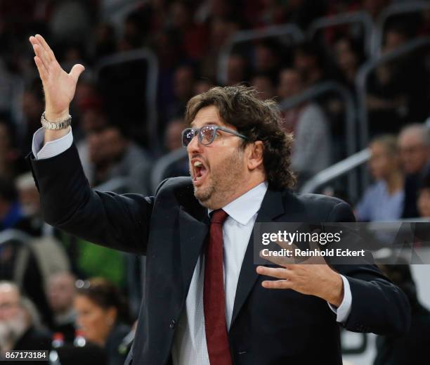 Andrea Trincheri, Head Coach of Brose Bamberg in action during the 2017/2018 Turkish Airlines EuroLeague Regular Season Round 4 game between Brose...