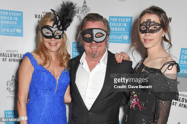 Olivia Boorman, Charley Boorman and Kinvara Boorman attend Unicef's Halloween at Aynhoe Park on October 27, 2017 in Banbury, England. Unicef's...