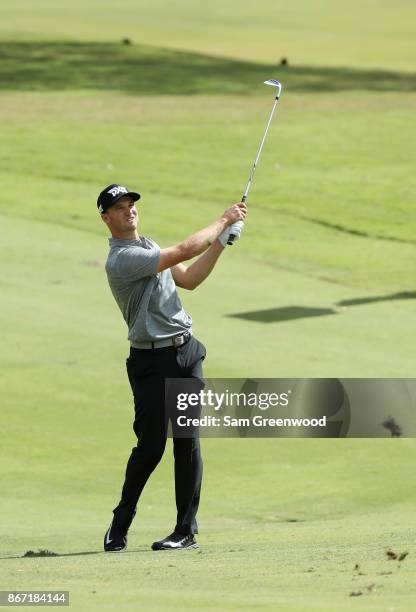 Wyndham Clark of the United States plays his second shot on the ninth hole during the second round of the Sanderson Farms Championship at the Country...