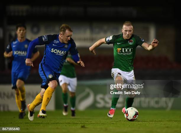 Cork , Ireland - 27 October 2017; Stephen Dooley of Cork City in action against Derek Foran of Bray Wanderers during the SSE Airtricity League...