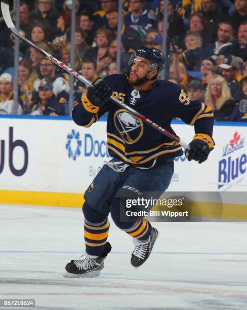 Justin Bailey of the Buffalo Sabres skates during an NHL game against the Vancouver Canucks on October 20, 2017 at KeyBank Center in Buffalo, New...