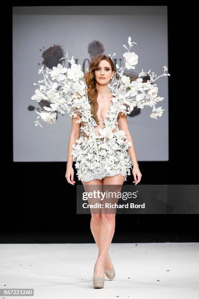 Ellen Batelaan walks the runway during the Dress Chocolate show as part of Salon du Chocolat at Parc des Expositions Porte de Versailles on October...