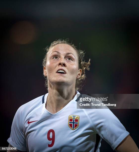 Isabell Herlovsen of Norway during the FIFA 2018 World Cup Qualifier between Netherland and Norway at Noordlease Stadion on October 24, 2017 in...