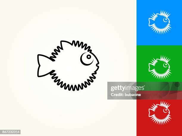 blow fish black stroke linear icon - spiked ball stock illustrations