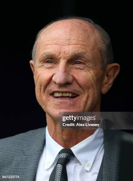 Former Manchester City player Dennis Tueart looks on prior to the Premier League match between Manchester City and Burnley at Etihad Stadium on...