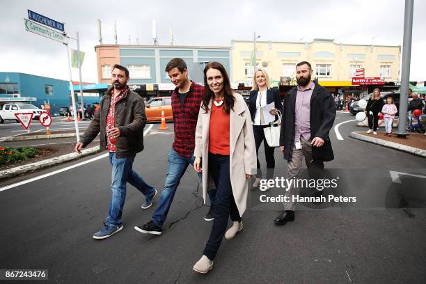 New Zealand Prime Minister Jacinda Ardern and her partner Clarke Gayford attend the Sandringham street festival on October 28, 2017 in Auckland, New...