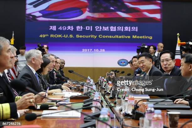 Secretary of Defense James Mattis and South Korean Defense Minister Song Young-moo attend the 49th Security Consultative Meeting at Defense Ministry...