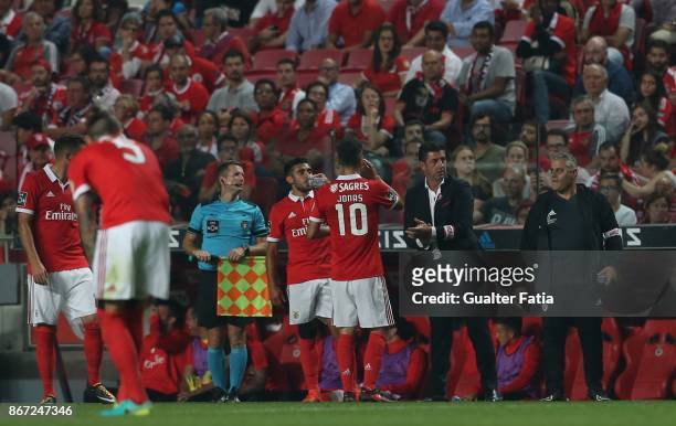 Benfica coach Rui Vitoria from Portugal in action during the Primeira Liga match between SL Benfica and CD Feirense at Estadio da Luz on October 27,...