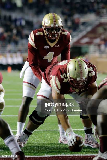 Boston College quarterback Darius Wade call signals after replacing an injured Boston College quarterback Anthony Brown during a game between the...