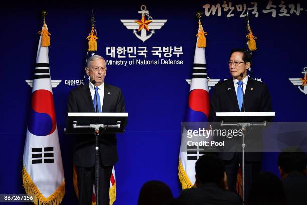 Secretary of Defense James Mattis attends with South Korean Defense Minister Song Young-moo during a joint press conference after the 49th Security...