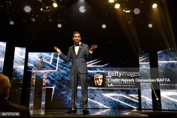 Aziz Ansari accepts Charlie Chaplin Britannia Award for Excellence In Comedy presented by Jaguar Land Rover at the 2017 AMD British Academy Britannia...