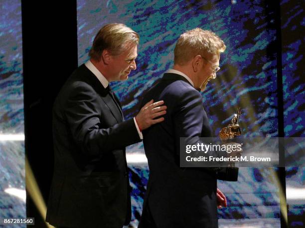 Christopher Nolan presents Kenneth Branagh with Albert R. Broccoli Britannia Award for Worldwide Contribution to Entertainment onstage at the 2017...