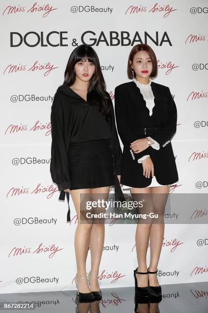 Chanmi and Yu Na of South Korean girl group AOA attend the "Dolce & Gabbana" Pop Up Store Opening at Lotte Department Store on October 27, 2017 in...