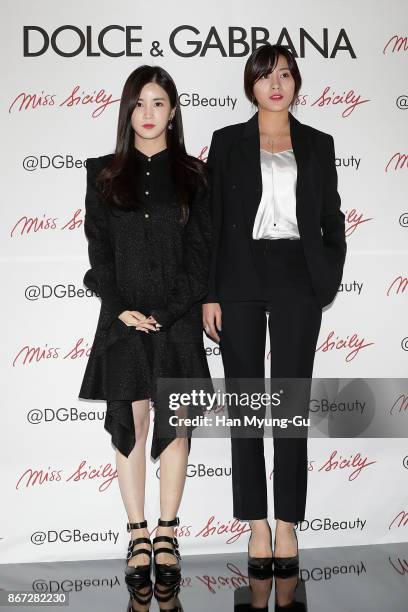 Park Cho-Rong and Oh Ha-Young of girl group Apink attend the "Dolce & Gabbana" Pop Up Store Opening at Lotte Department Store on October 27, 2017 in...