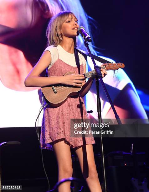 Singer Grace VanderWaal performs in concert during Q100's Q-Topia at Verizon Wireless Amphitheater on October 27, 2017 in Alpharetta, Georgia.