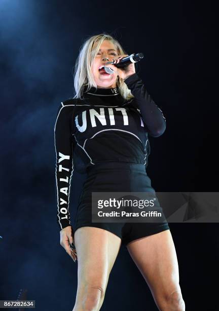 Singer Fergie performs in concert during Q100's Q-Topia at Verizon Wireless Amphitheater on October 27, 2017 in Alpharetta, Georgia.