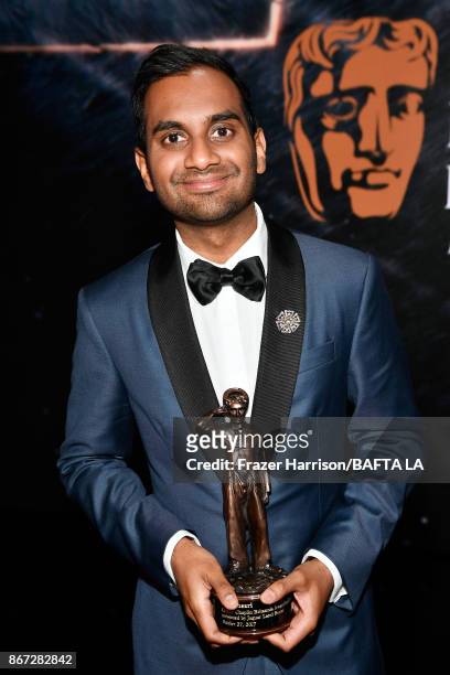 Aziz Ansari, recipient of the Charlie Chaplin Britannia Award for Excellence In Comedy presented by Jaguar Land Rover, at the 2017 AMD British...
