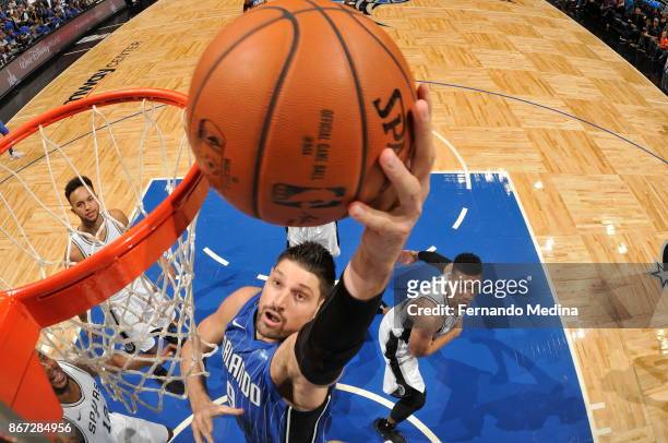 Nikola Vucevic of the Orlando Magic shoots the ball against the San Antonio Spurs on October 27, 2017 at Amway Center in Orlando, Florida. NOTE TO...