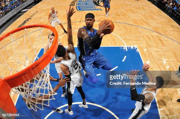 Terrence Ross of the Orlando Magic drives to the basket against the San Antonio Spurs on October 27, 2017 at Amway Center in Orlando, Florida. NOTE...