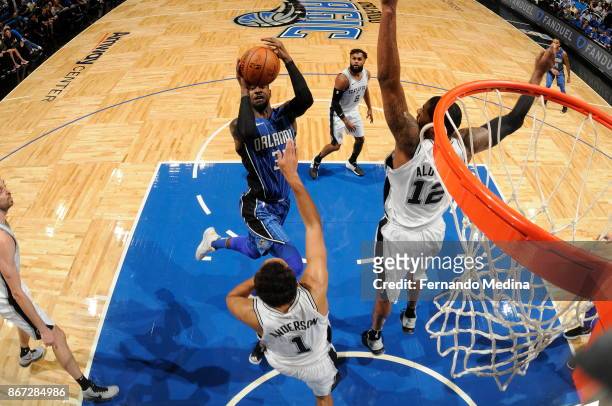 Terrence Ross of the Orlando Magic shoots the ball against the San Antonio Spurs on October 27, 2017 at Amway Center in Orlando, Florida. NOTE TO...