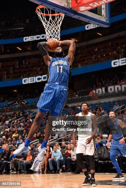 Jonathon Simmons of the Orlando Magic drives to the basket against the San Antonio Spurs on October 27, 2017 at Amway Center in Orlando, Florida....