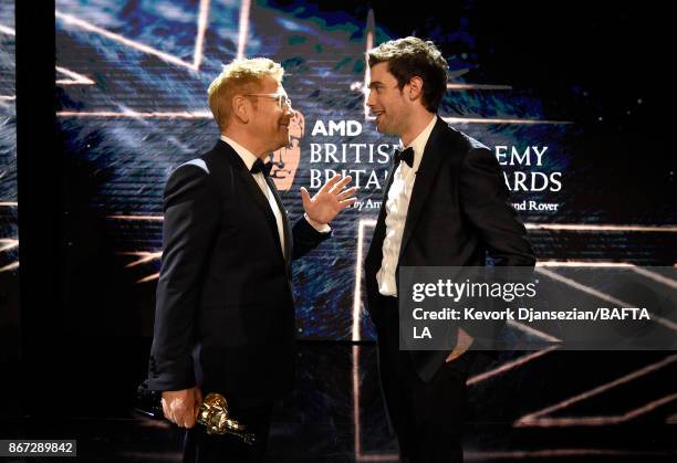 Kenneth Branagh accepts the Albert R. Broccoli Britannia Award for Worldwide Contribution to Entertainment with Jack Whitehall onstage at the 2017...