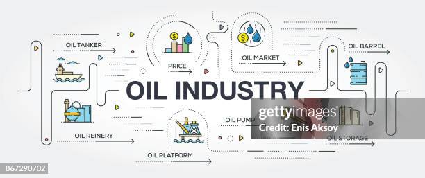 oil industry banner and icons - oil refinery stock illustrations