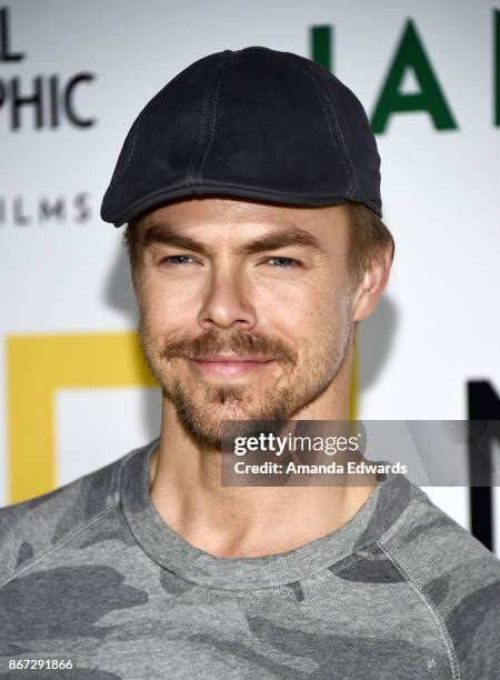 Dancer Derek Hough arrives at the premiere of National Geographic Documentary Films' "Jane" at the Hollywood Bowl on October 9, 2017 in Hollywood,...