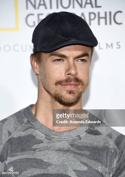 Dancer Derek Hough arrives at the premiere of National Geographic Documentary Films' "Jane" at the Hollywood Bowl on October 9, 2017 in Hollywood,...