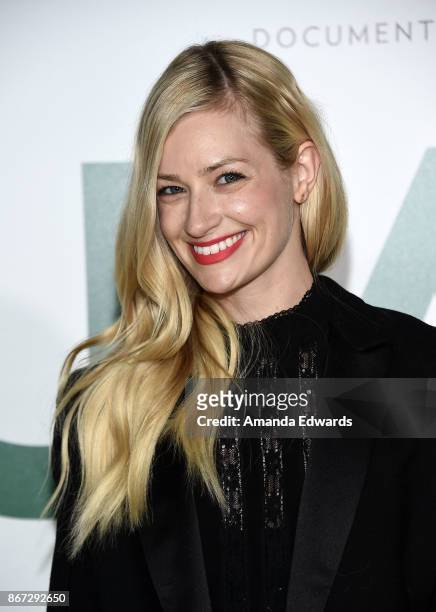 Actress Beth Behrs arrives at the premiere of National Geographic Documentary Films' "Jane" at the Hollywood Bowl on October 9, 2017 in Hollywood,...