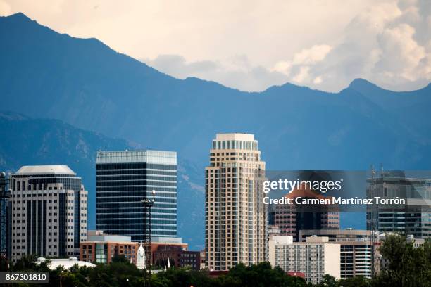 salt lake city skyline - salt lake city utah stock pictures, royalty-free photos & images