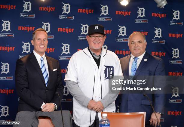 Detroit Tigers President and CEO Christopher Ilitch and Tigers Executive Vice President of Baseball Operations & General Manager Al Avila pose for a...