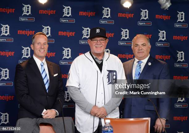 Detroit Tigers President and CEO Christopher Ilitch and Tigers Executive Vice President of Baseball Operations & General Manager Al Avila pose for a...