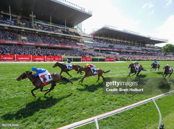 Banish ridden by Craig Williams wins the italktravel Fillies Classic at Moonee Valley Racecourse on October 28, 2017 in Moonee Ponds, Australia.