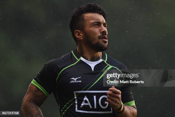 Digby Ioane of World XV looks on during the international match between Japan XV and World XV at Level Five Stadium on October 28, 2017 in Fukuoka,...