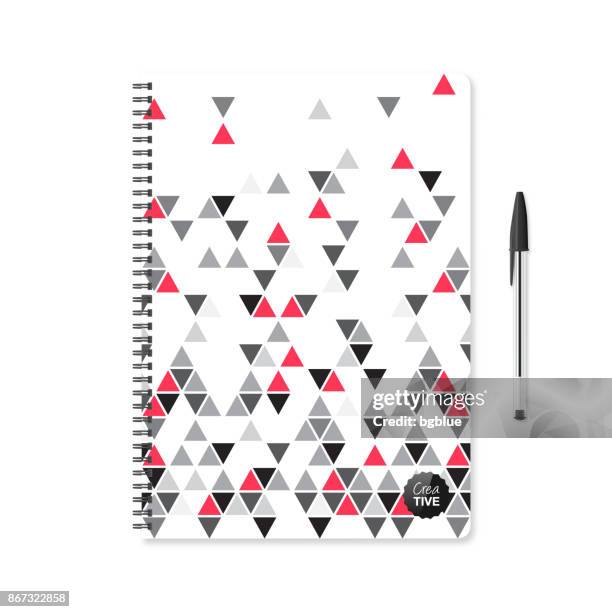 notepad template with abstract geometric background and ballpoint pen - red pen single object stock illustrations
