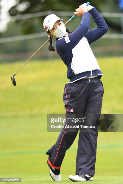 Yuting Seki of China hits her second shot on the 1st hole during the second round of the Higuchi Hisako Ponta Ladies at the Musashigaoka Golf Course...