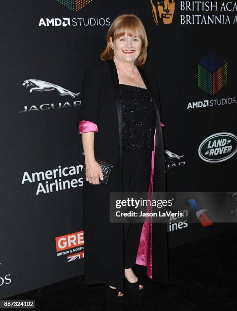 Actress Lesley Nicol attends the 2017 AMD British Academy Britannia Awards at The Beverly Hilton Hotel on October 27, 2017 in Beverly Hills,...