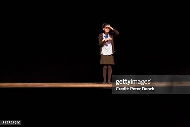 Laiba Abbasi on stage at The Beck Theatre during a rehearsal of the Shakespeare play Comedy of Errors in which she was playing Adriana. The play was...