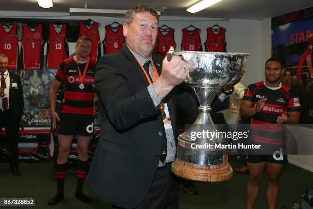 Canterbury Glenn Delaney celebrates after the Mitre 10 Cup Premiership Final match between Canterbury and Tasman at AMI Stadium on October 28, 2017...