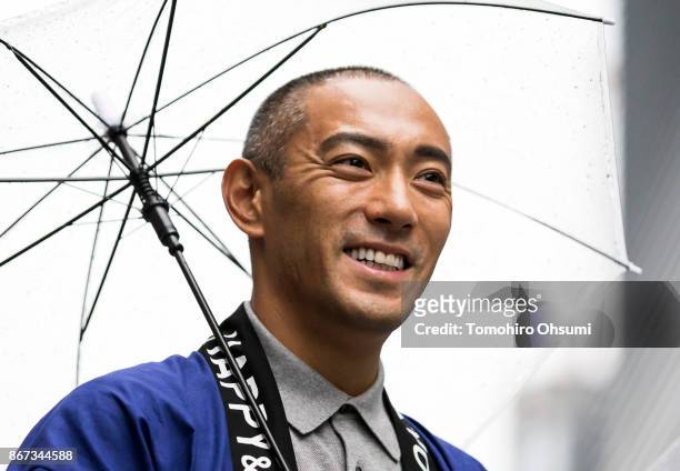 Kabuki Actor Ebizo Ichikawa XI who is also a member of the Tokyo 2020 Culture and Education Commission attends the Tokyo 2020 Olympic 1,000 Days...
