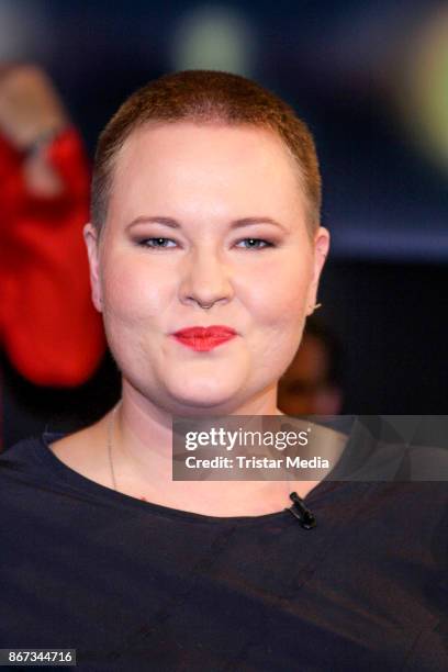 German behave interpreter Laura Schwengber during the TV Show 'Tietjen und Bommes' on October 27, 2017 in Hanover, Germany.