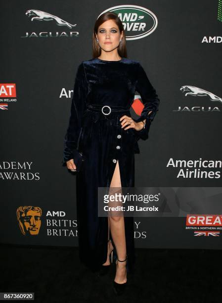 Charity Wakefield attends the 2017 AMD British Academy Britannia Awards presented by Jaguar Land Rover and American Airlines on October 28, 2017 in...