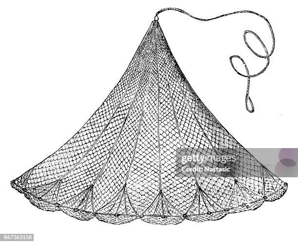 cast net - fishing net stock illustrations