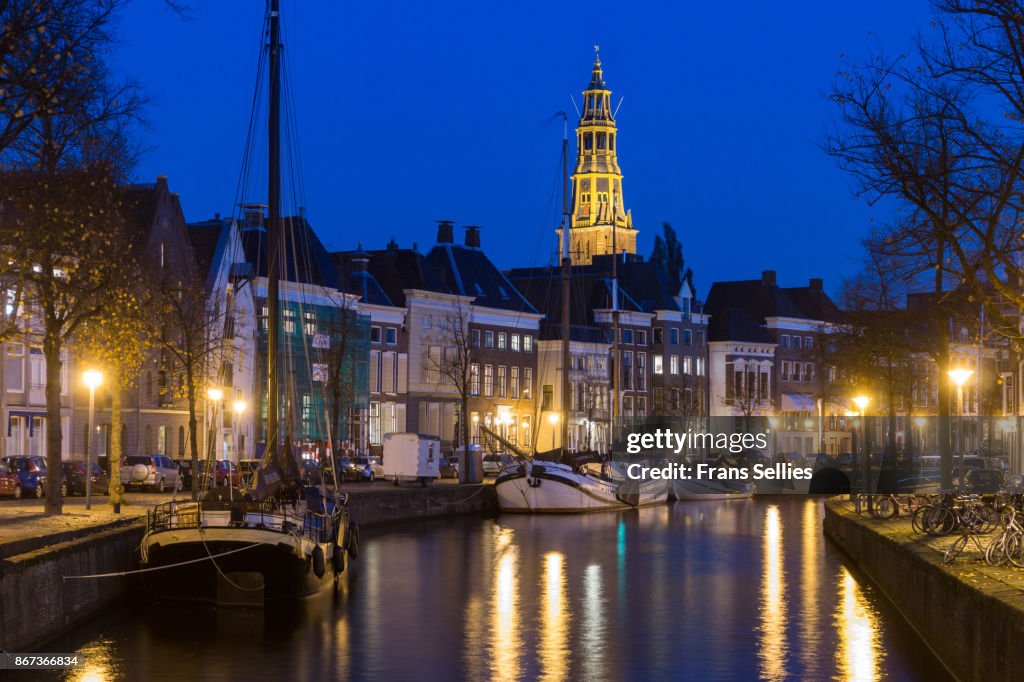 Groningen city view in the evening, the Netherlands