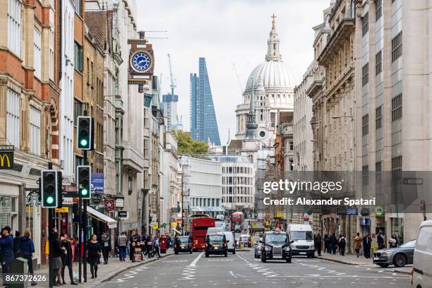 fleet street in london financial district, london, uk - london landmark ストックフォトと画像