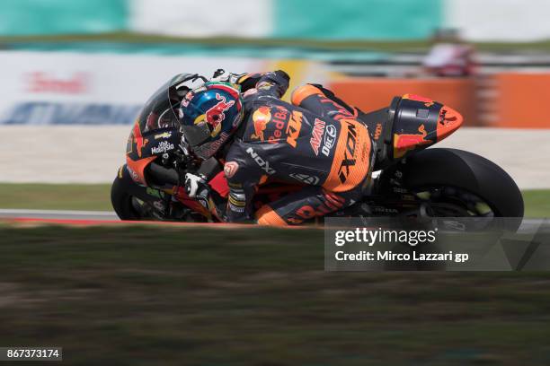 Brad Binder of South Africa and Red Bull KTM Ajo rounds the bend during the qualifying practice during the MotoGP Of Malaysia - Qualifying at Sepang...