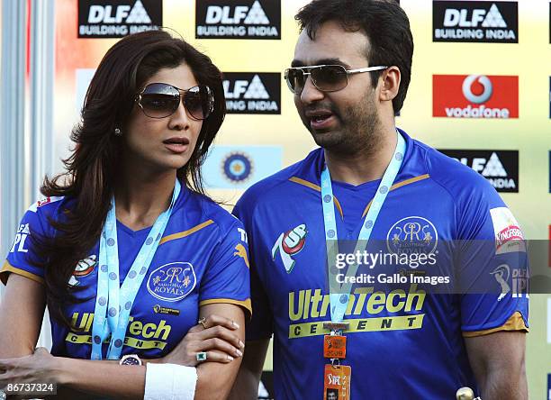 Bollywood actress and co-owner of the IPL team Rajasthan Royals, Shilpa Shetty, attends an IPL match between Rajastan Royals vs Kings Xl Punjab on...