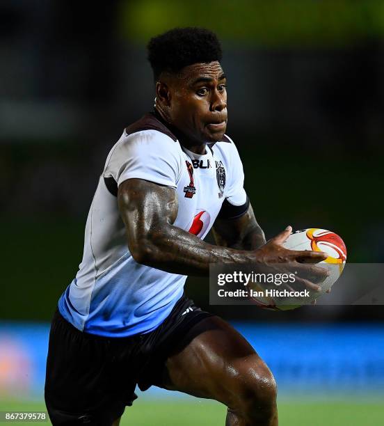 Kevin Naiqama of Fiji runs the ball during the 2017 Rugby League World Cup match between Fiji and the United States on October 28, 2017 in...